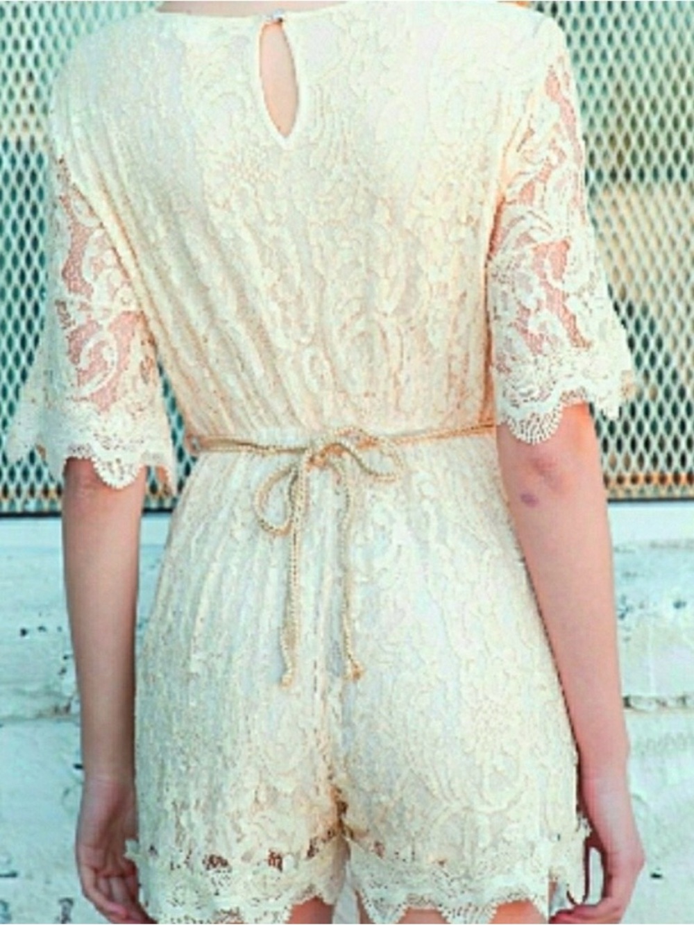 Last One! POL Lace Romper Gorgeous! Deep V Neck Bell Sleeves - Picture 2 of 8